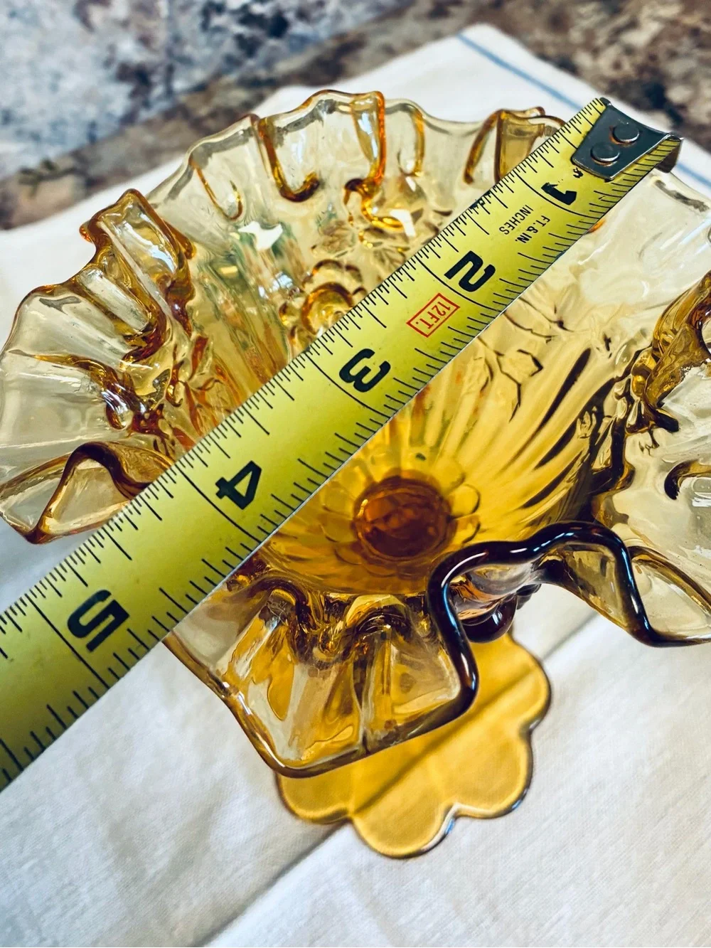 Amber Ruffled Hobnail Compote and Vase - Set